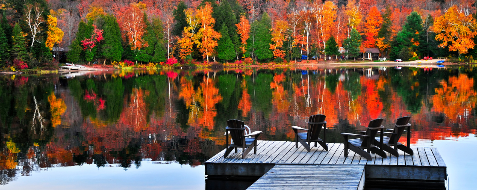 A lake dock in fall.