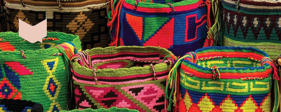 Traditional colourful Colombian handwoven baskets